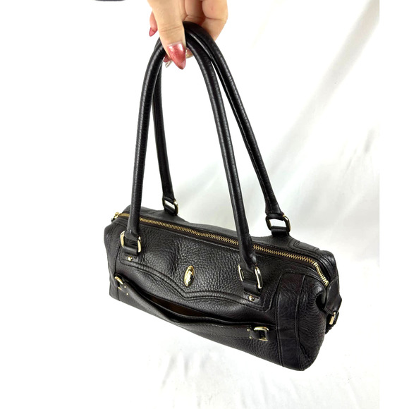 Cole Haan Barrel Satchel Purse Handbag Dark Chocolate Espresso Pebble Leather - Picture 3 of 15